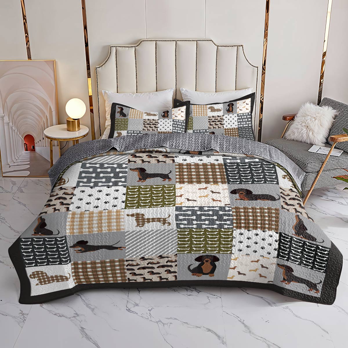 Lorva All Season Quilt 3-Piece Set Happy Dachshunds