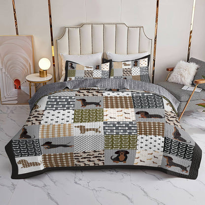 Lorva All Season Quilt 3-Piece Set Happy Dachshunds