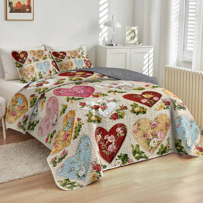 Lorva All Season Quilt 3-Piece Set Charrming Floral Heart Love