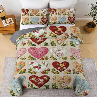 Lorva All Season Quilt 3-Piece Set Charrming Floral Heart Love