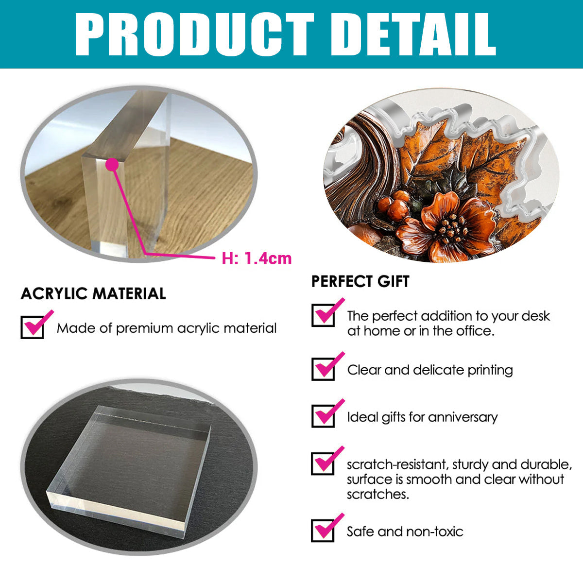 Autumn Custom Shaped 2D Print Acrylic Plaque Pumpkin & Petals