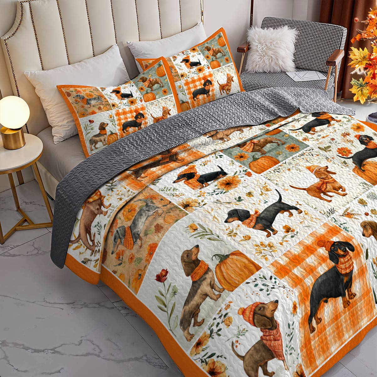 Lorva All Season Quilt 3-Piece Set Fall Frolic Dachshunds