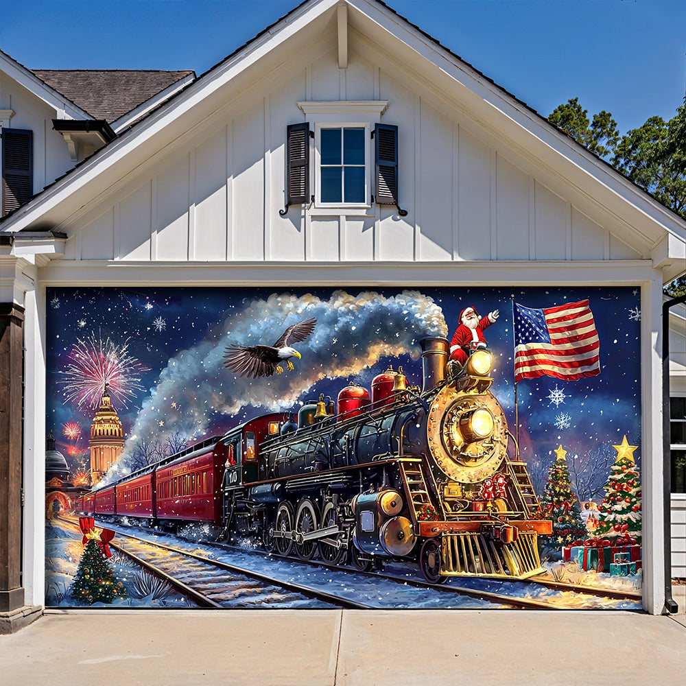 Lorva Garage Door Banner Decoration Patriotic Santa Claus Holiday Express