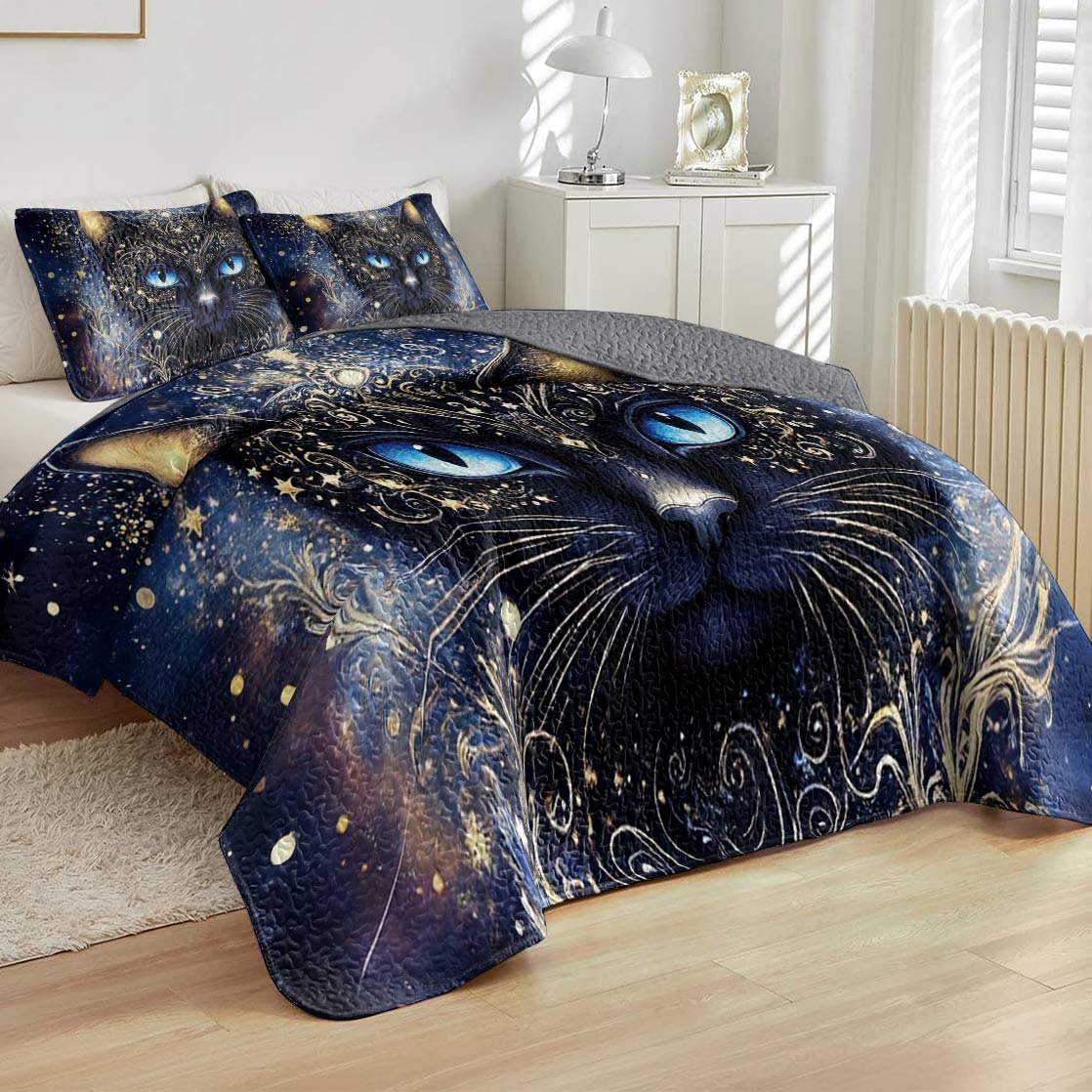 Lorva All Season Quilt 3-Piece Set Mysterious Black Cat