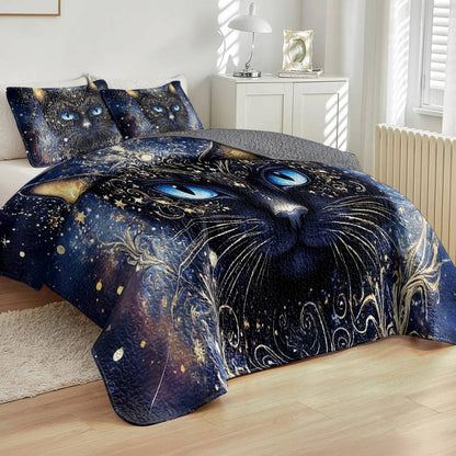 Lorva All Season Quilt 3-Piece Set Mysterious Black Cat