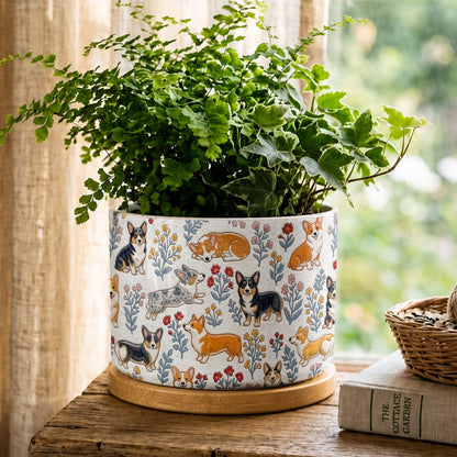 Lorva Corgi Flat Print Ceramic Plant Pot Happy Flower Gardens