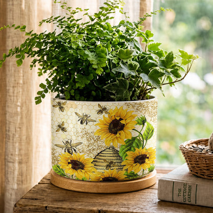 Lorva Bee Sunflower Ceramic Plant Pot Happy Field Flowers