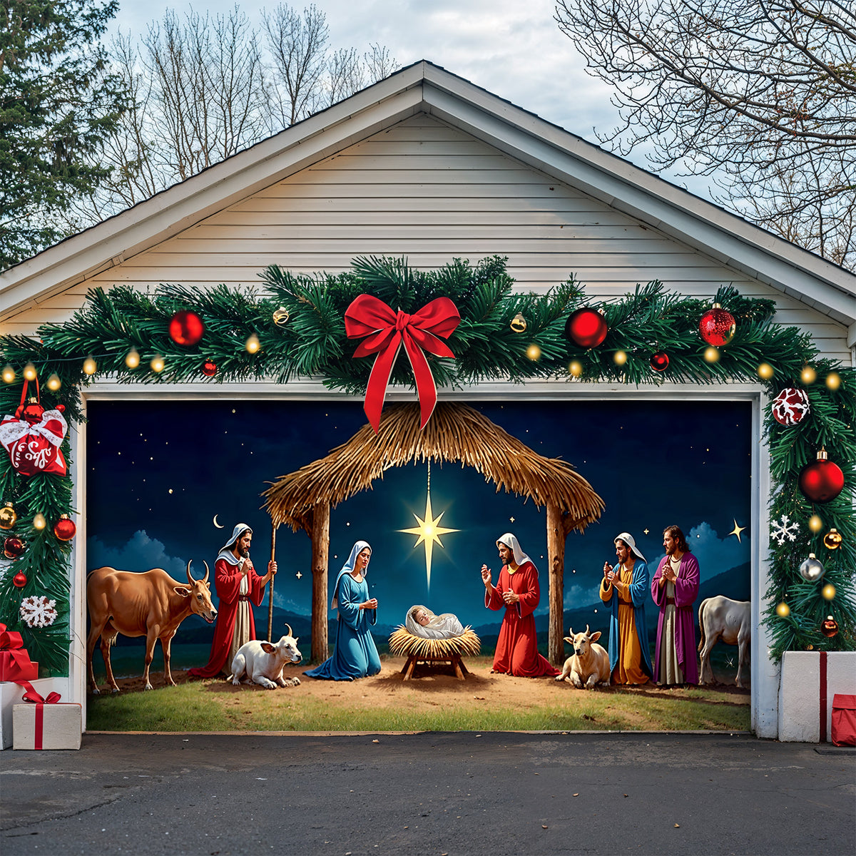 Lorva Nativity Scene Christmas Garage Door Banner Decoration