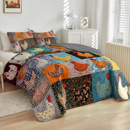 Lorva Chicken All Season Quilt 3-Piece Set Rustic Chicken Charm