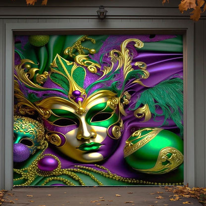 Lorva Mardi Gras Garage Door Banner Decoration Emerald Masquerade