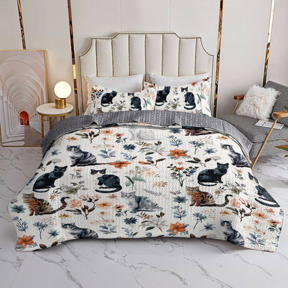Lorva All Season Quilt 3-Piece Set Beautiful Floral Cats