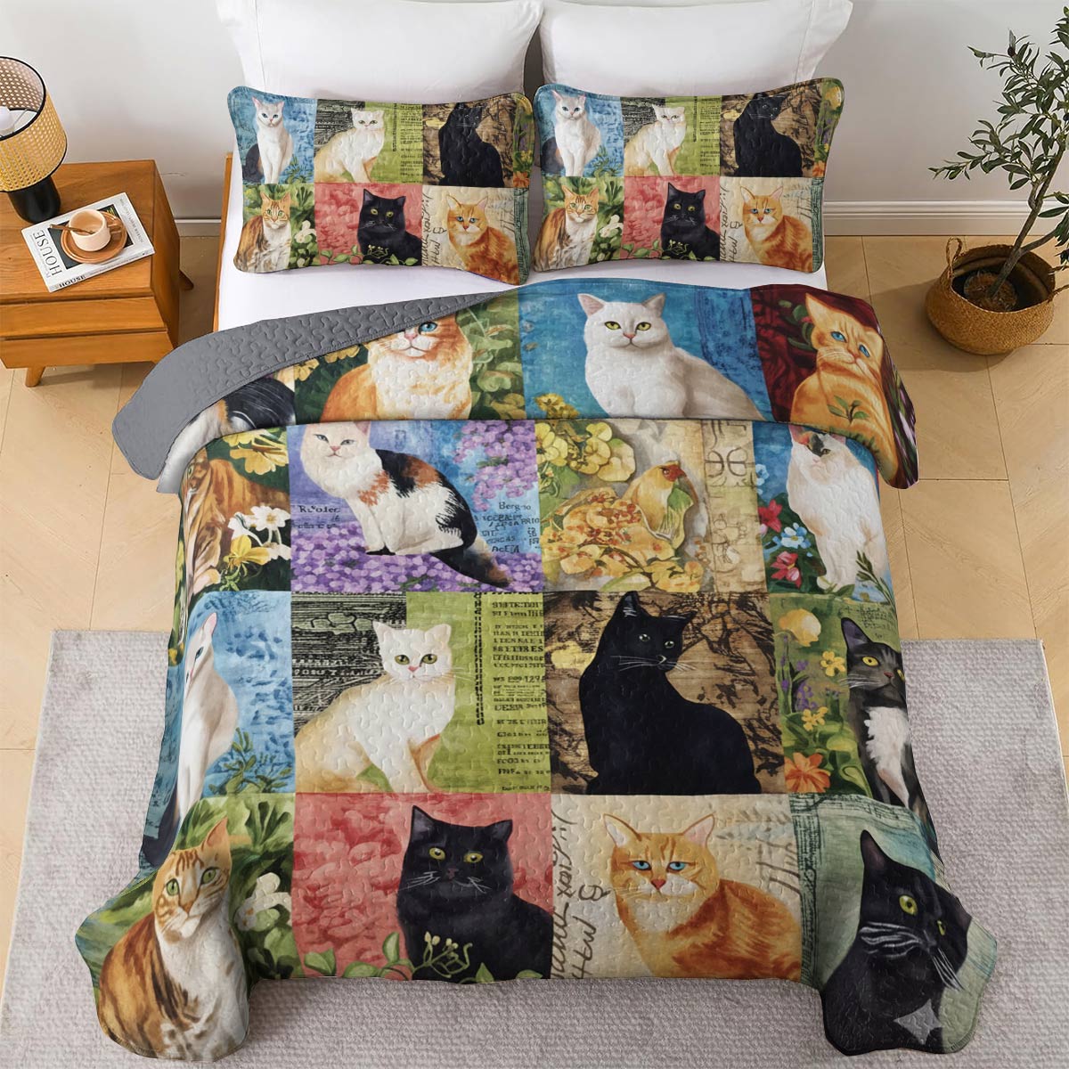 Lorva All Season Quilt 3-Piece Set Garden Kittens Delight