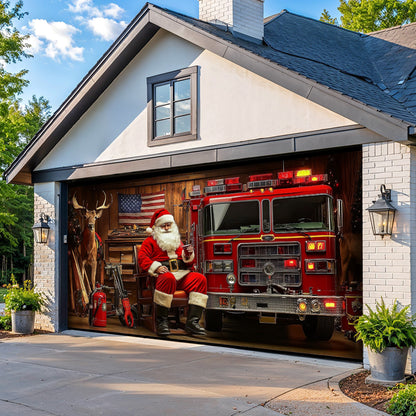 Lorva Garage Door Banner Decoration Holiday Fire Department Santa Garage