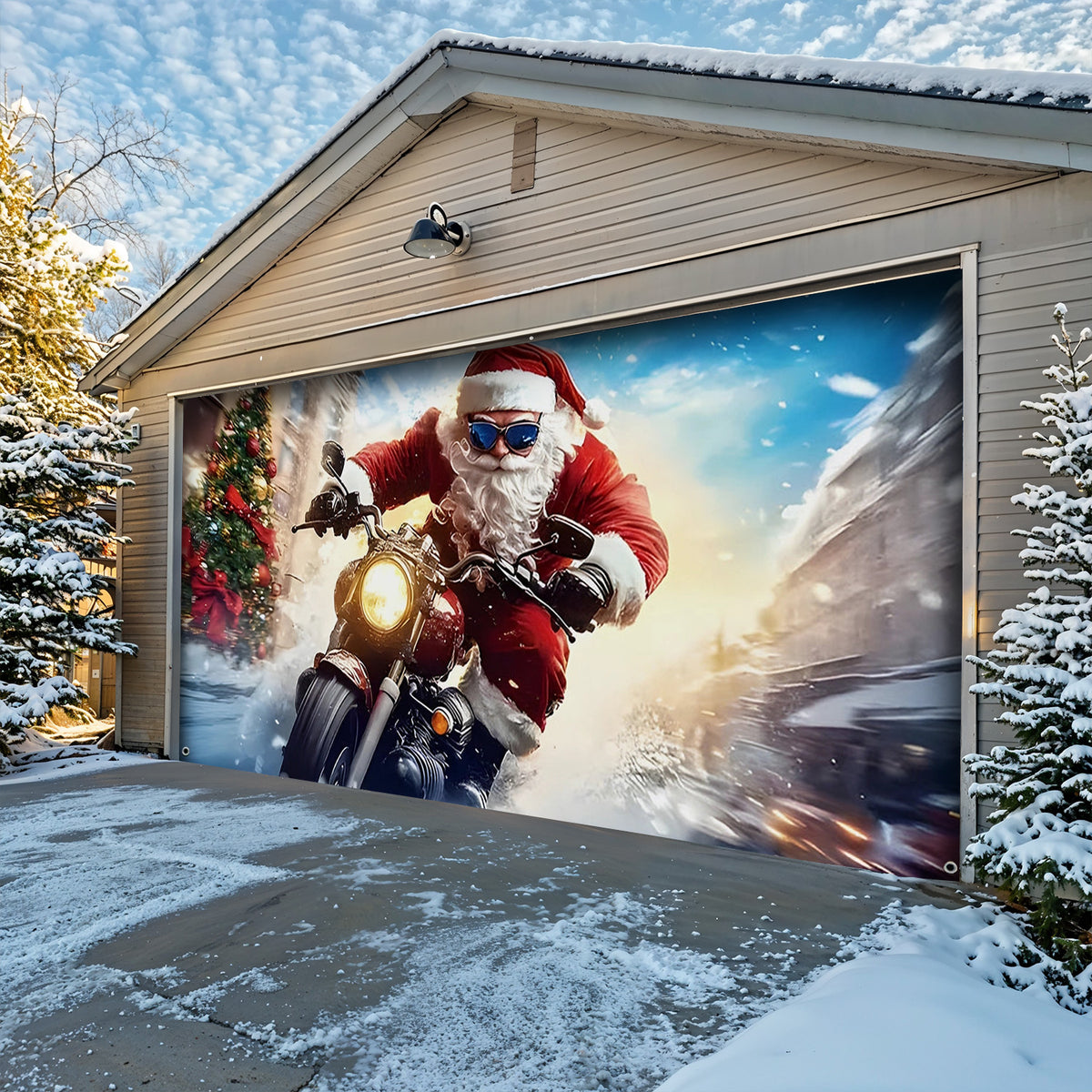 Lorva Christmas Garage Door Banner Decoration Cool Santa