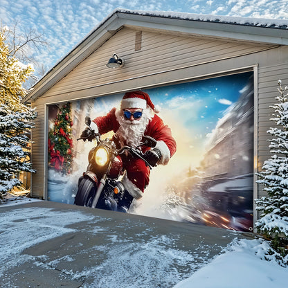 Lorva Christmas Garage Door Banner Decoration Cool Santa