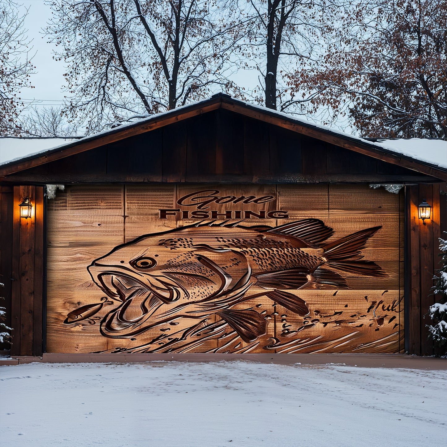 Lorva Fishing Garage Door Banner Decoration Gone Fishing