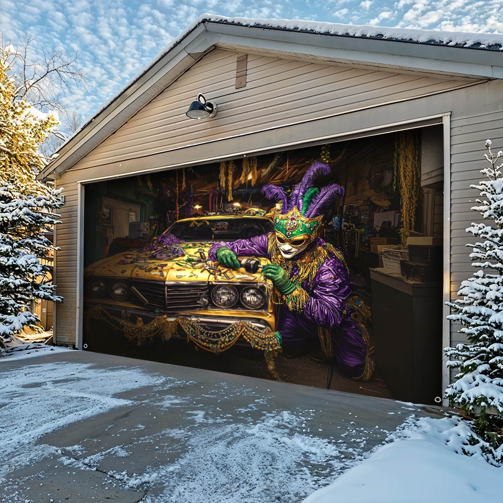 Lorva Mardi Gras Garage Door Banner Decoration Mardi Gras Auto Fix