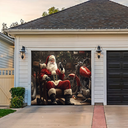 Lorva Christmas Garage Door Banner Decoration Santa’s Motorcycle Garage