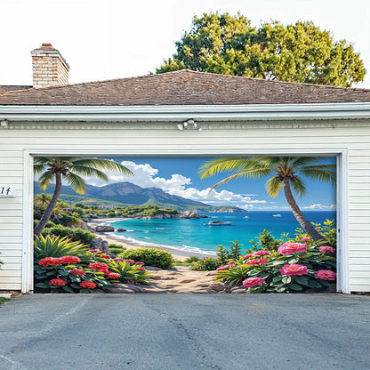 Lorva Garage Door Banner Beautiful Flowers Beach