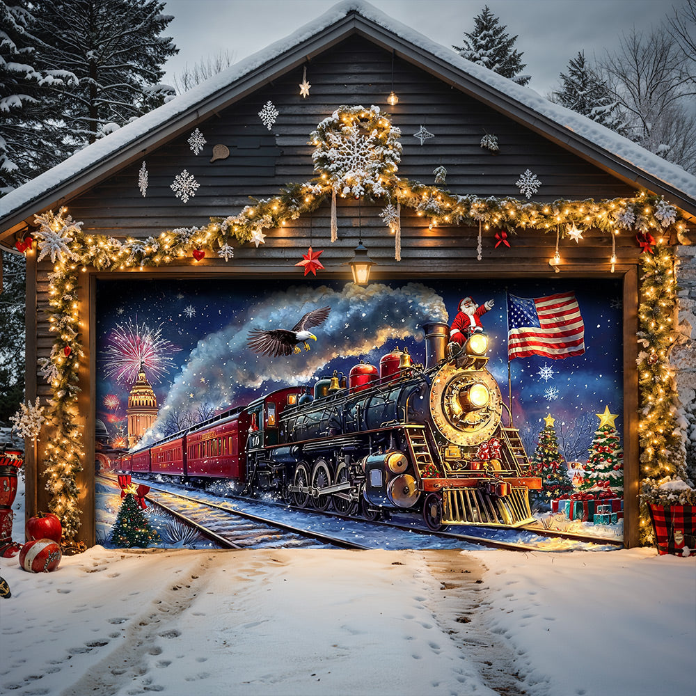 Lorva Garage Door Banner Decoration Patriotic Santa Claus Holiday Express
