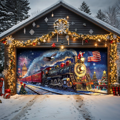 Lorva Garage Door Banner Decoration Patriotic Santa Claus Holiday Express