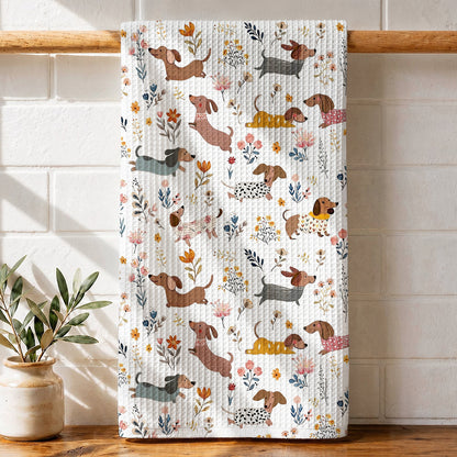 Lorva Dachshund Kitchen Towel Happy Field Flowers