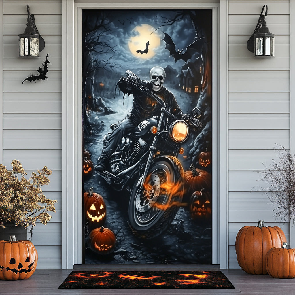 Lorva Halloween Door Cover Skeleton Biker Halloween