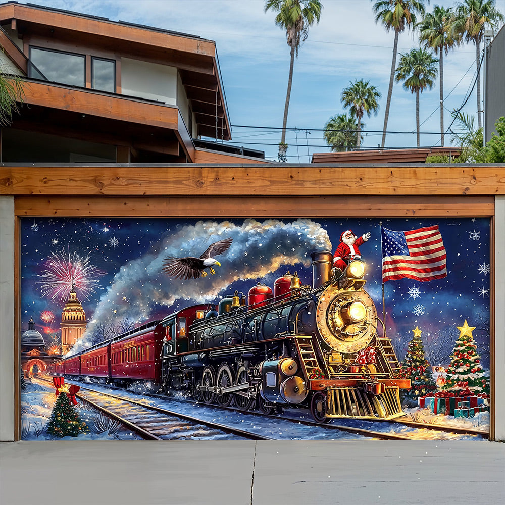 Lorva Garage Door Banner Decoration Patriotic Santa Claus Holiday Express
