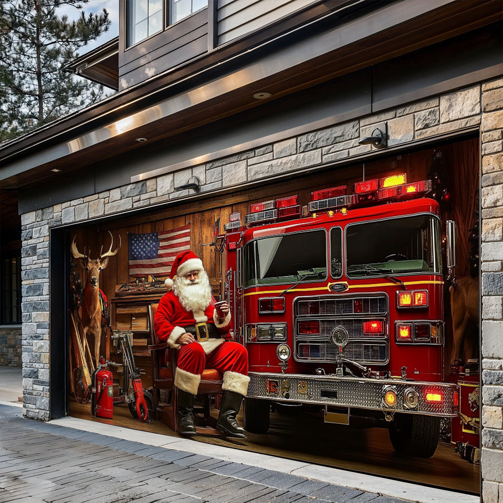 Lorva Garage Door Banner Decoration Holiday Fire Department Santa Garage