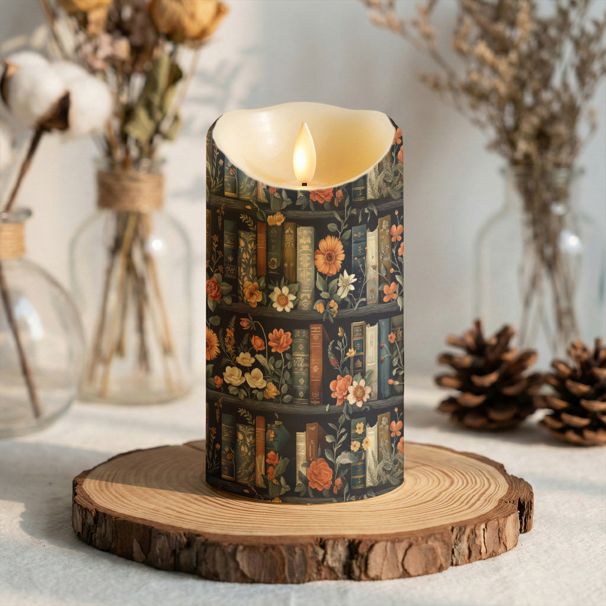 Lorva LED Candle Vintage Floral Bookshelf