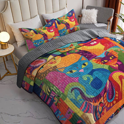 Lorva All Season Quilt 3-Piece Set Colorful Whimsical Cats
