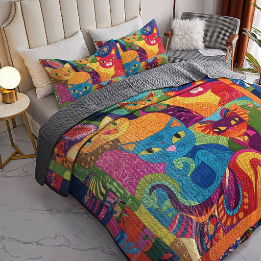 Lorva All Season Quilt 3-Piece Set Colorful Whimsical Cats
