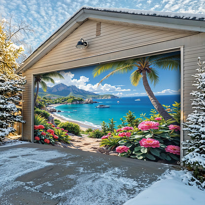 Lorva Garage Door Banner Beautiful Flowers Beach