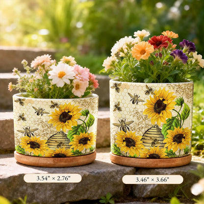 Lorva Bee Sunflower Ceramic Plant Pot Happy Field Flowers