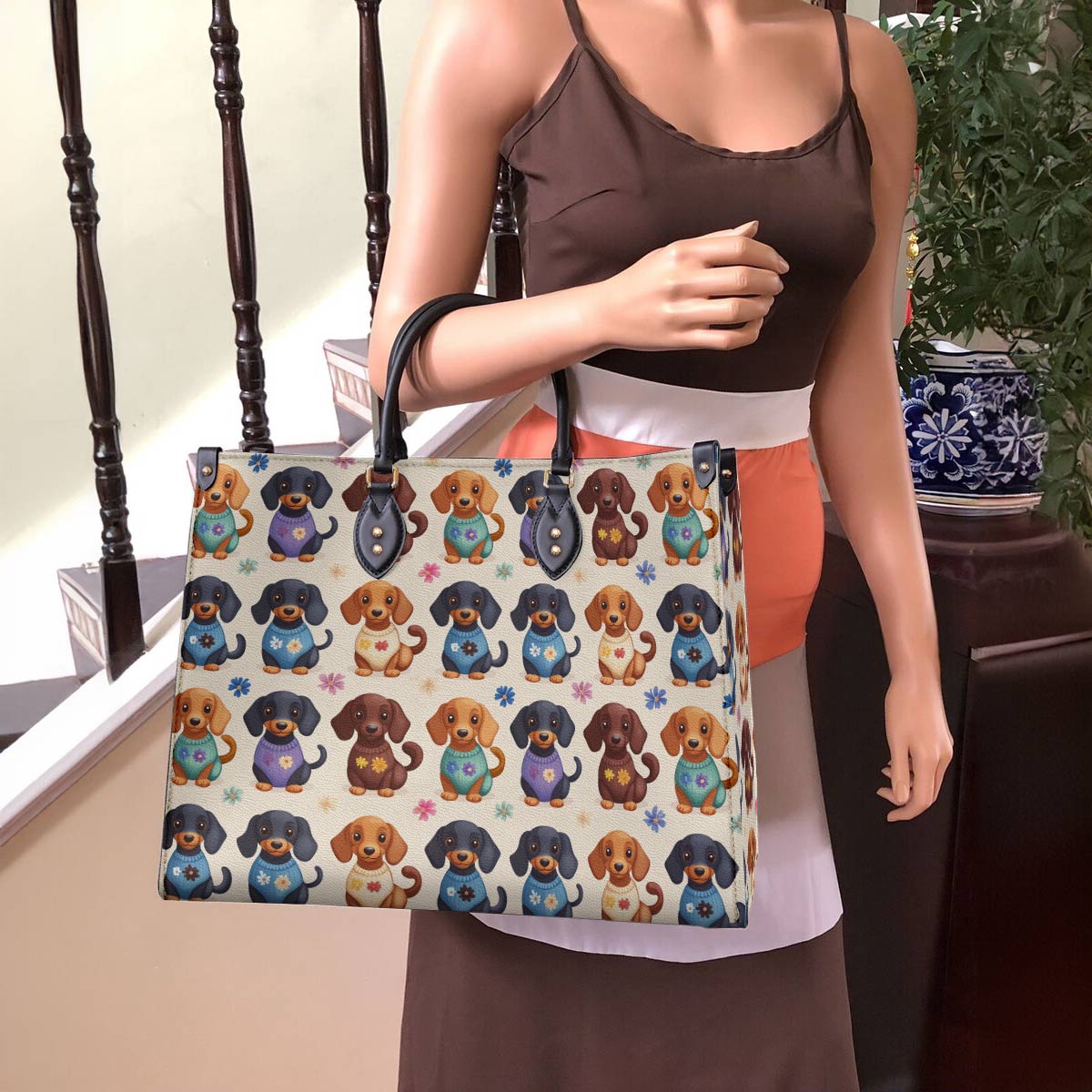 Lorva Leather Bag Dachshund Sweater Delight