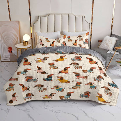 Dachshund Lorva All Season Quilt 3-Piece Set Happy Holiday