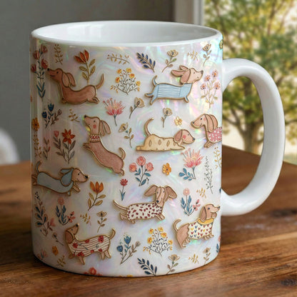 Lorva Flat Print Mug Cute Floral Dachshunds