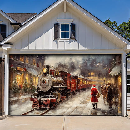 Lorva Christmas Garage Door Banner Decoration Merry Christmas Train Ride