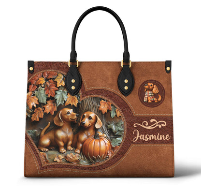 Lorva Personalized Dachshund Leather Bag Fall In Love