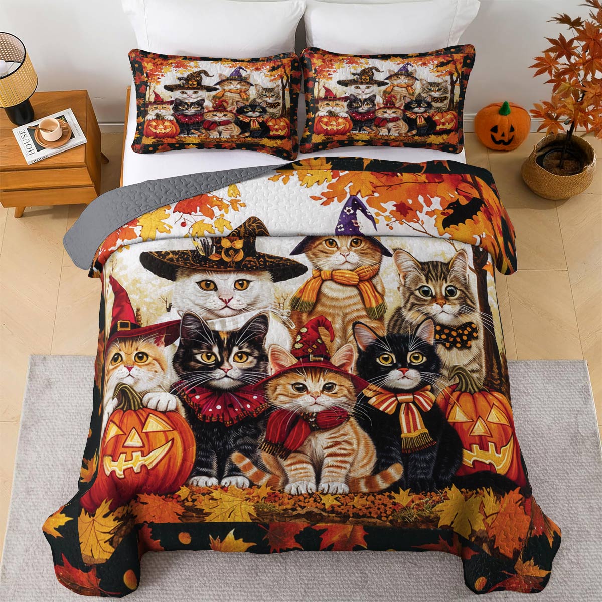 Cat Lorva All Season Quilt 3-Piece Set Happy Halloween