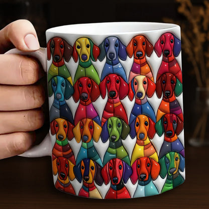 Lorva Flat Print Mug Colorful Whimsical Dachshunds