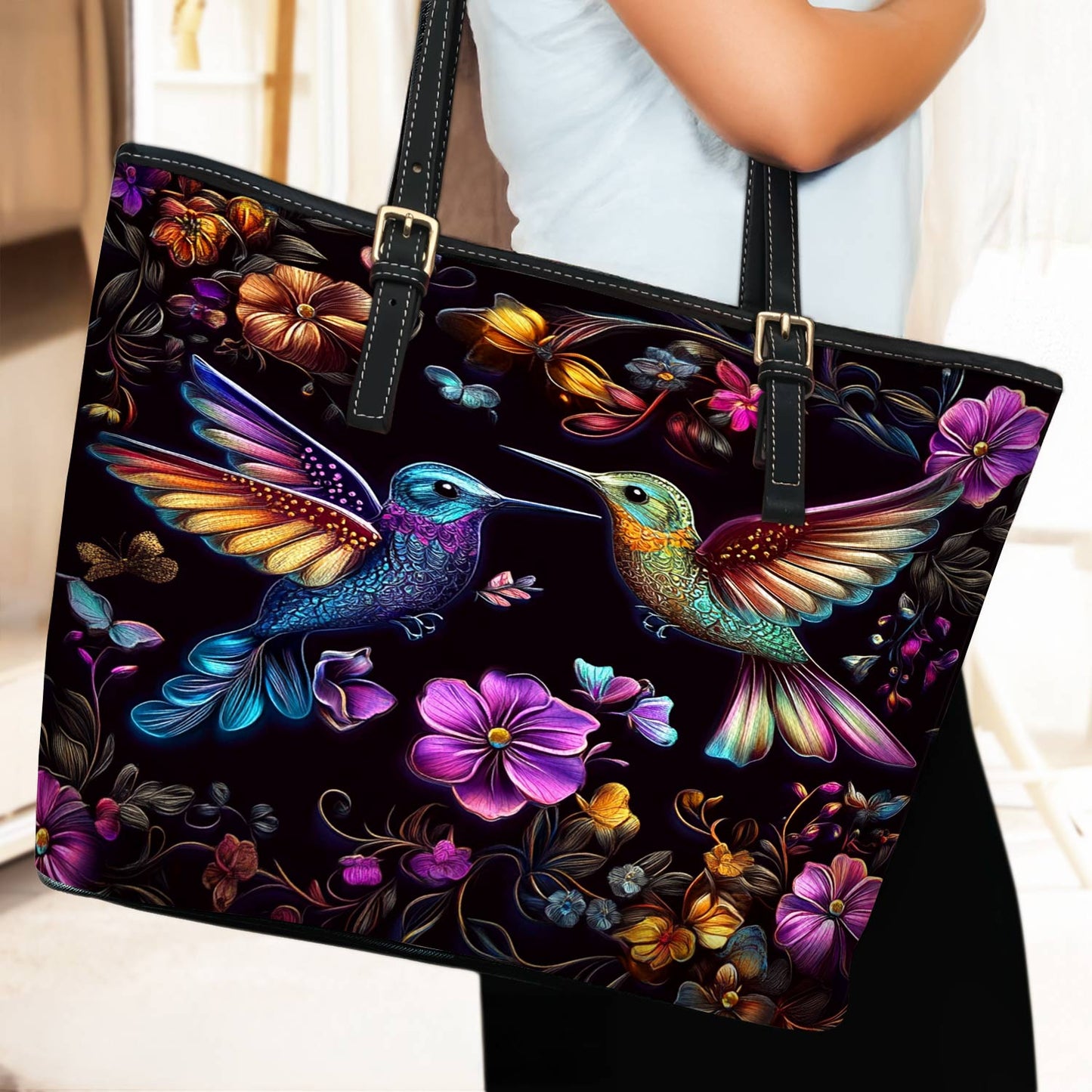 Lorva Hummingbird Leather Tote Bag Vintage Lovely
