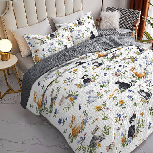 Lorva All Season Quilt 3-Piece Set Sweet Floral Cats