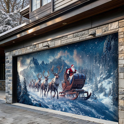 Lorva Christmas Garage Door Banner Decoration Santa’s Festive Forest Journey