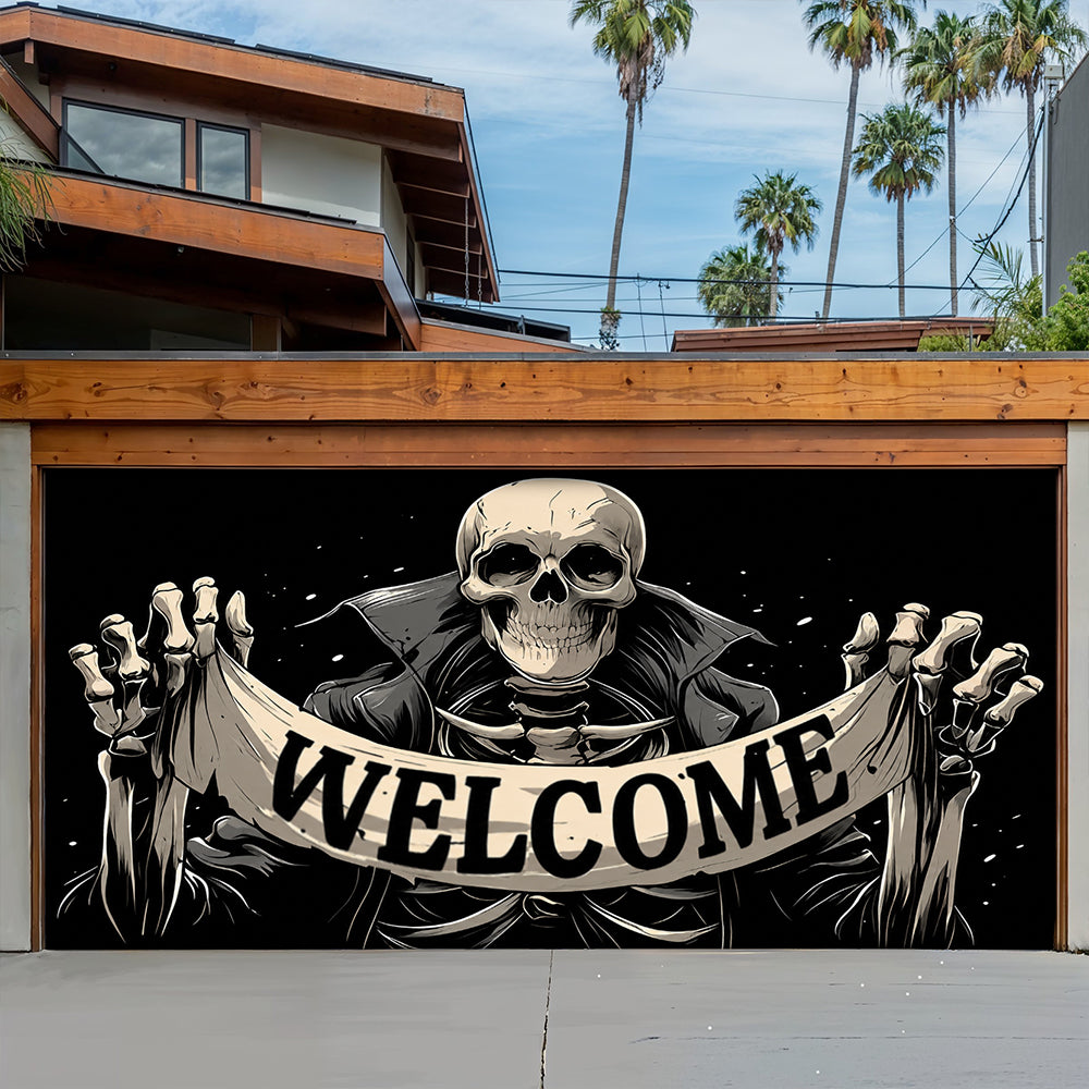Lorva Halloween Garage Door Banner Decoration Skeleton Welcome
