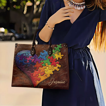 Lorva Personalized Autism Leather Bag In My Heart
