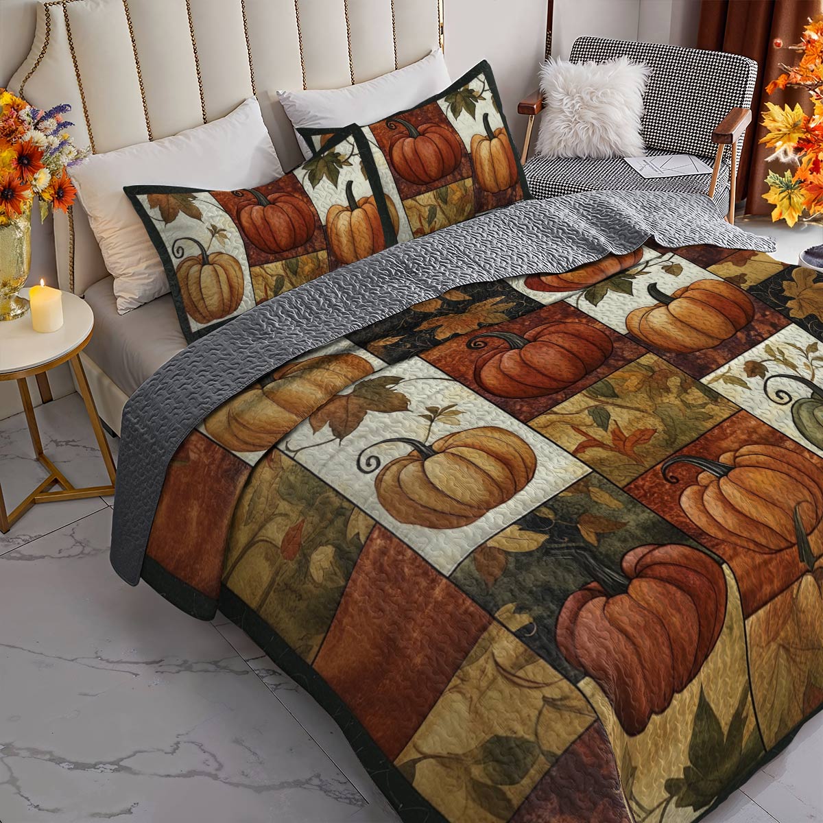 Halloween Lorva All Season Quilt 3-Piece Set Rustic Harvest Pumpkins