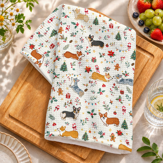 Lorva Corgi Kitchen Towel Happy Christmas