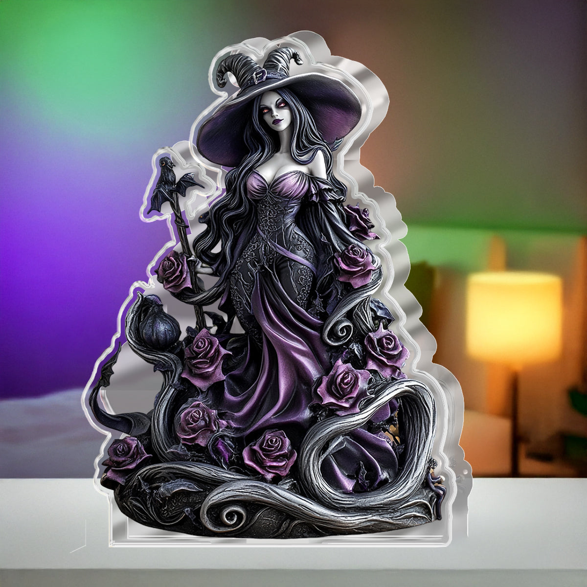Witch Custom Shaped 2D Print Acrylic Plaque Gorgeous Roses Witch