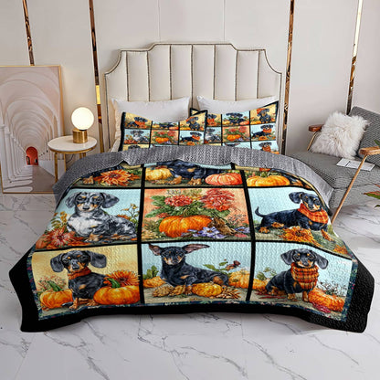 Lorva All Season Quilt 3-Piece Set Cozy Dachshund Harvest